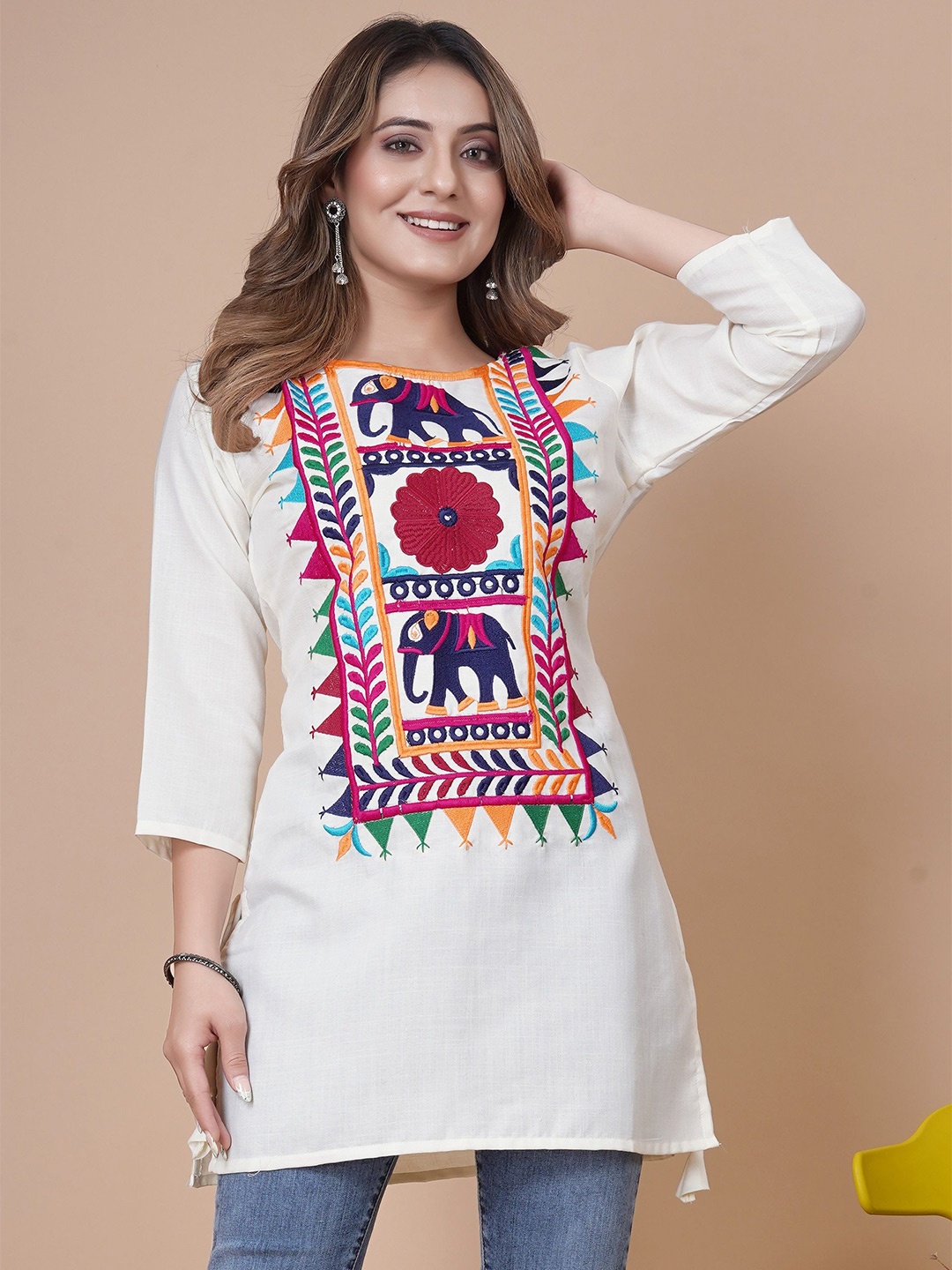 

PALSANA Animal Embroidered Cotton Top, White