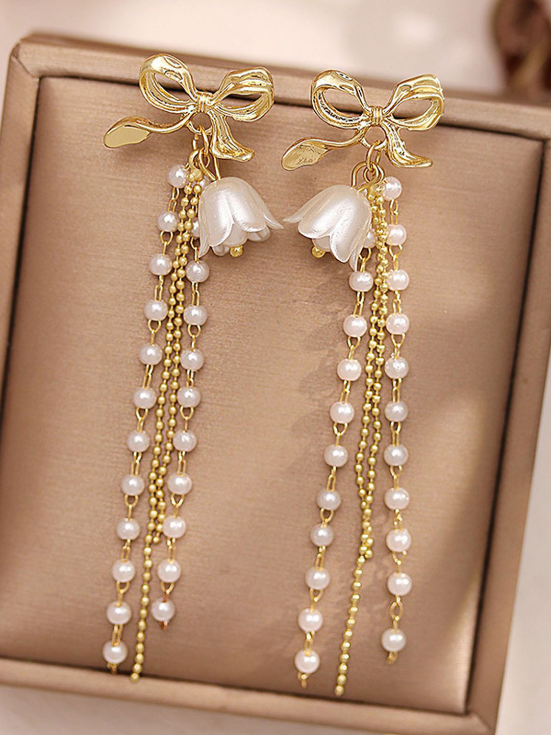 

Krelin Gold-Plated Faux Pearl Beaded Bow & Floral Drop Earrings
