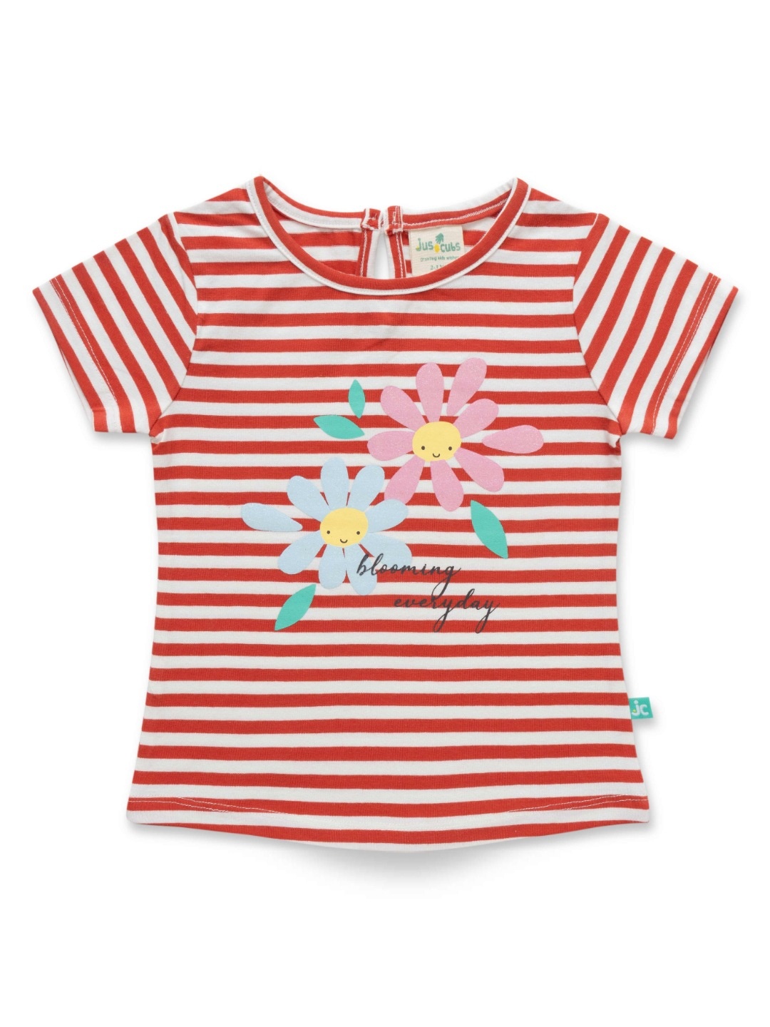 

JusCubs Girls Striped Round Neck Cotton T-Shirt, Red