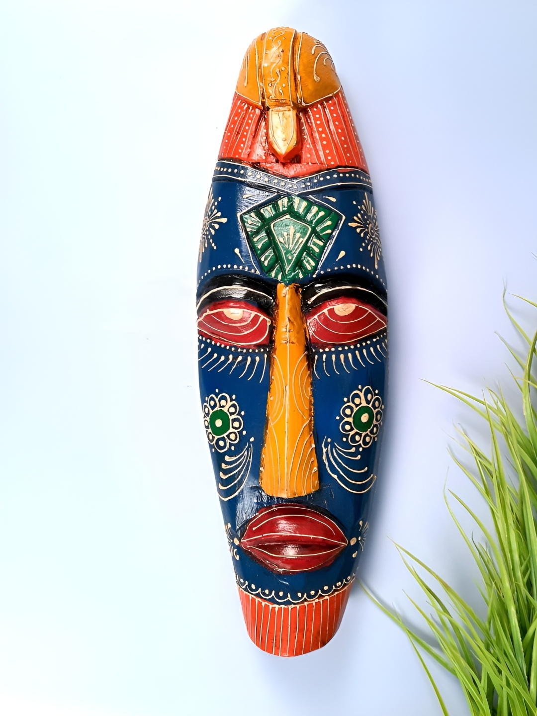

apka mart Blue Wooden Wall Mask Hanging