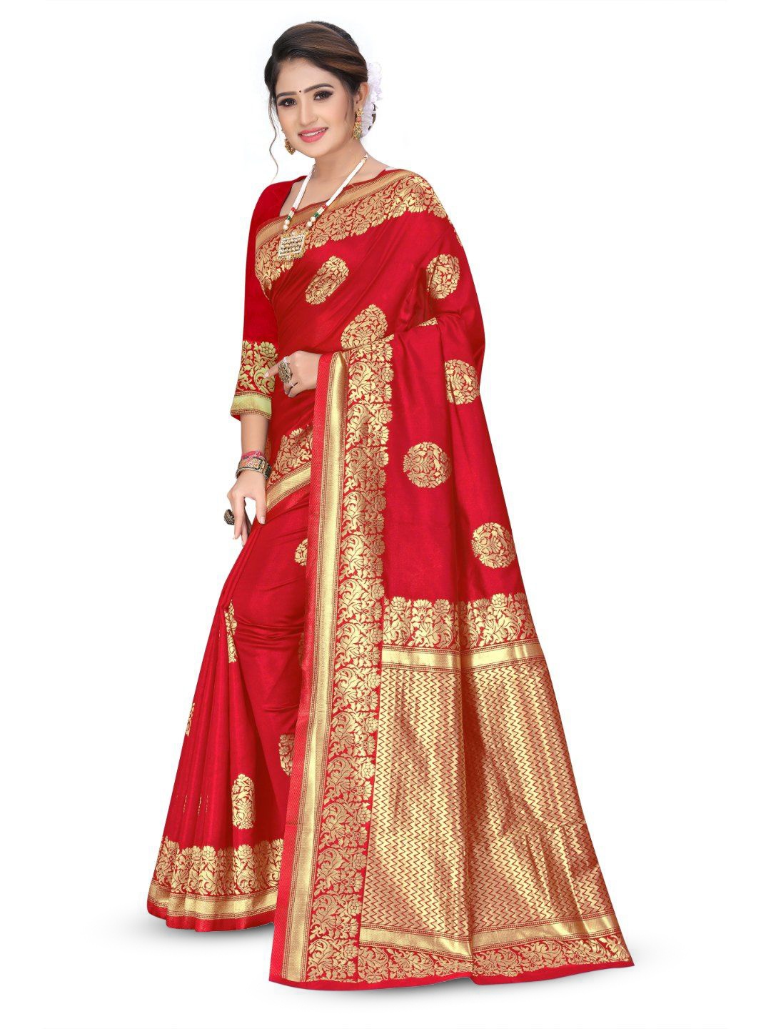 

Tulip Eden Women Woven Design Banarasi Saree, Red