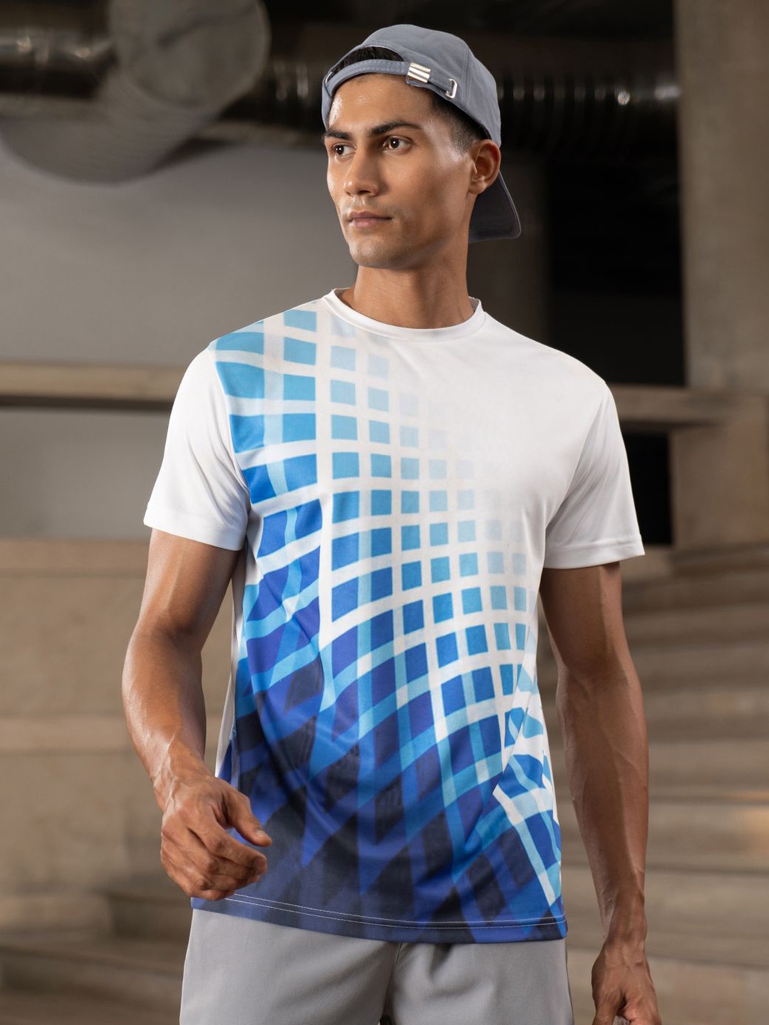 

Fit Monkey Men Dri-FIT Geometric Printed Round Neck T-Shirt, Blue