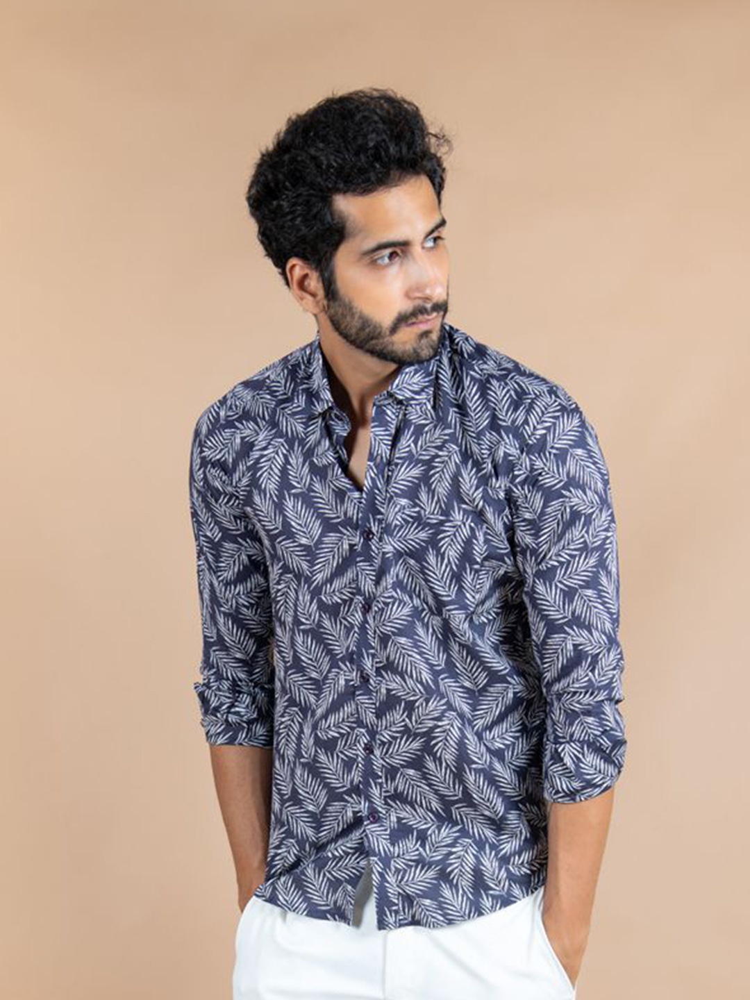 

Tistabene Men Standard Spread Collar Floral Printed Cotton Casual Shirt, Navy blue