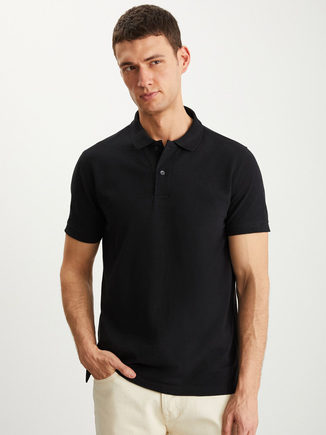 

GRIMELANGE Men Solid Polo Collar Cotton T-Shirt, Na