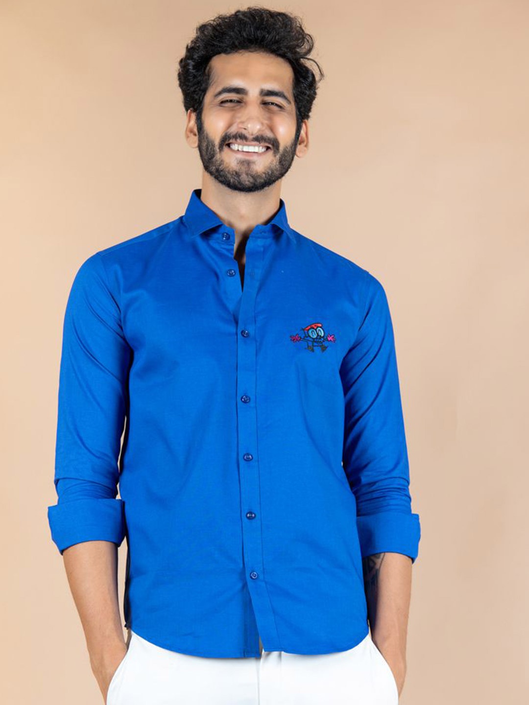 

Tistabene Men Standard Spread Collar Solid Cotton Casual Shirt, Blue