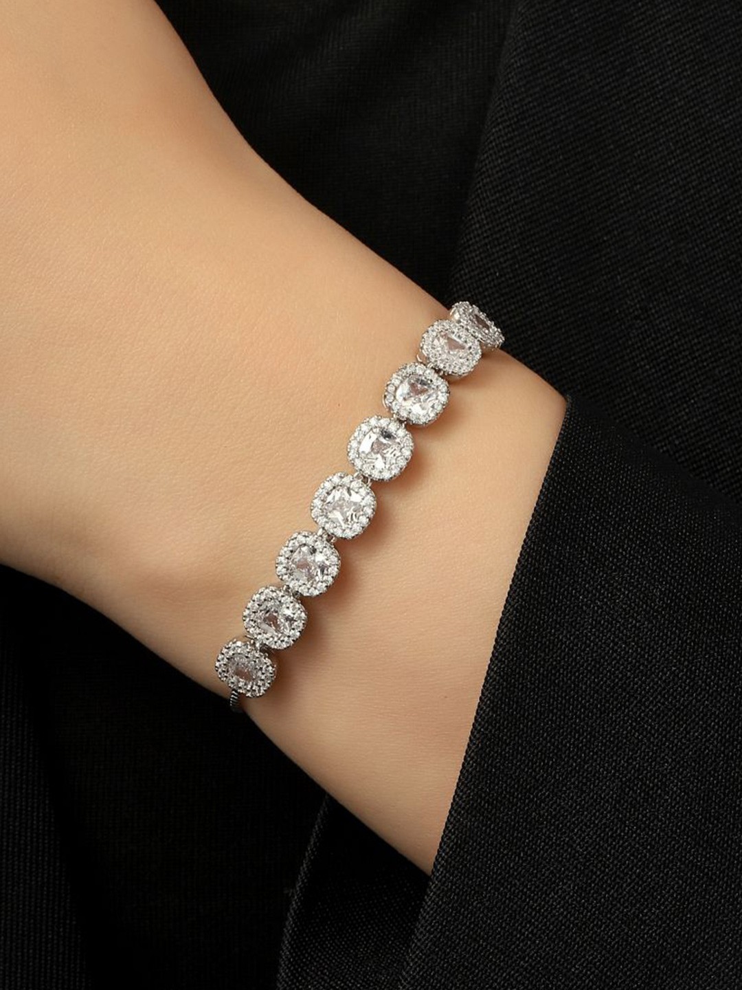 

SALTY Nefeli Stainless Steel Silver-Plated Crystal Studded Wraparound Bracelet