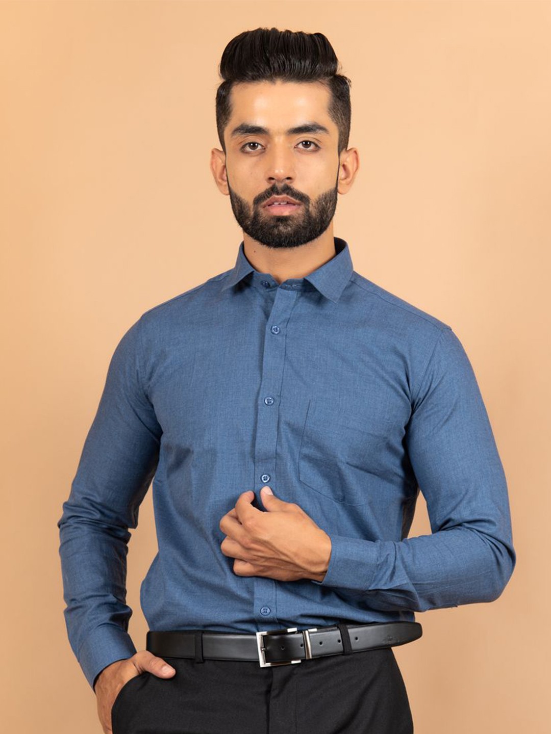 

Tistabene Men Standard Spread Collar Solid Cotton Formal Shirt, Blue