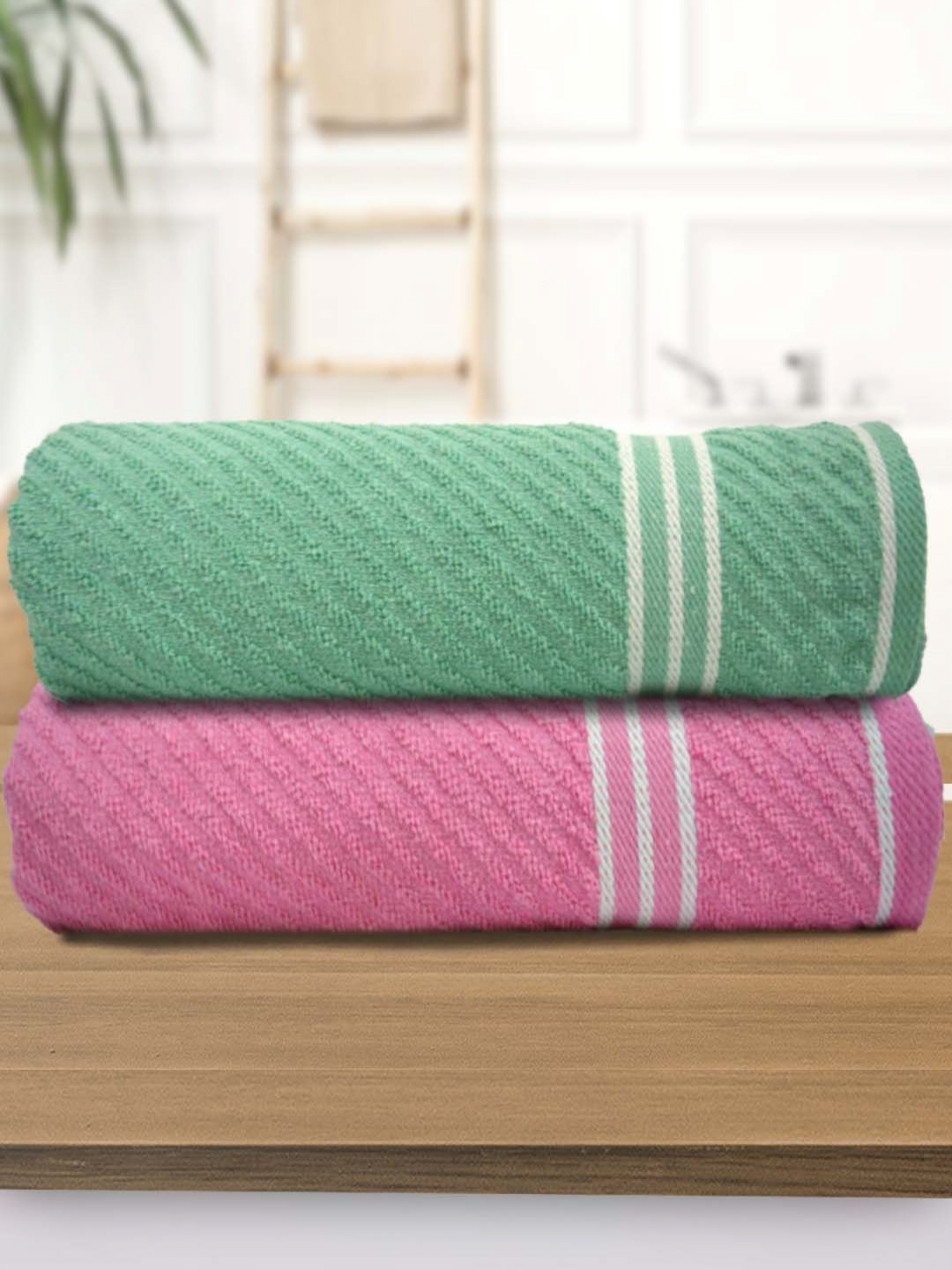 

Aura Green & Pink 2 Pcs Cotton 400 GSM Bath Towel