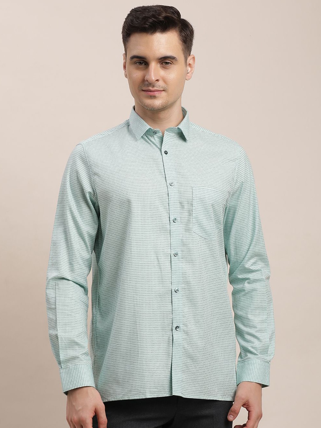 

Turtle Men Standard Spread Collar Micro Ditsy Printed Lyocell Formal Shirt, Green