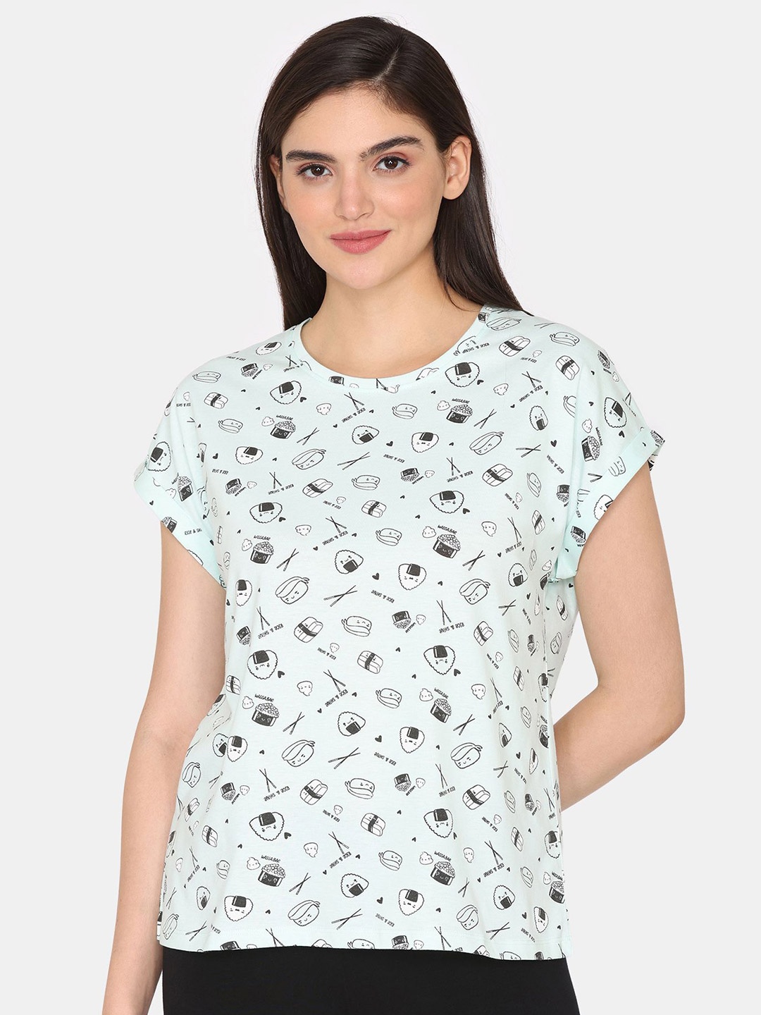 

Rosaline by Zivame Print Extended Sleeves Cotton Top, Green