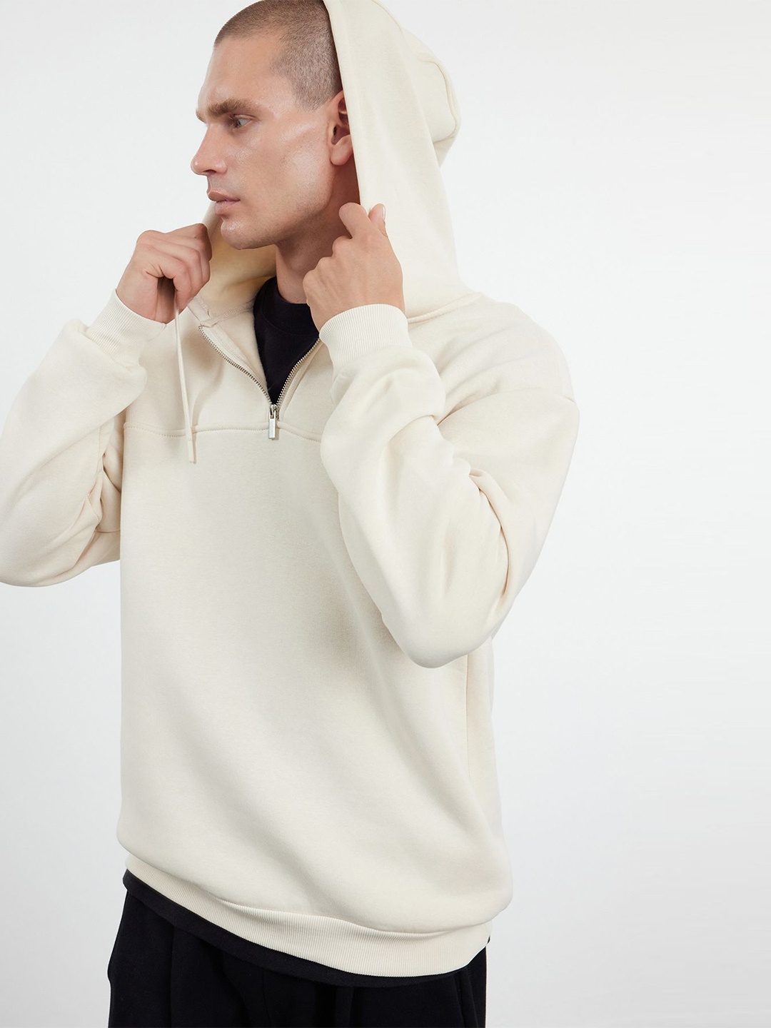 

Trendyol Men Solid Hooded Pure Cotton Sweatshirt, Beige