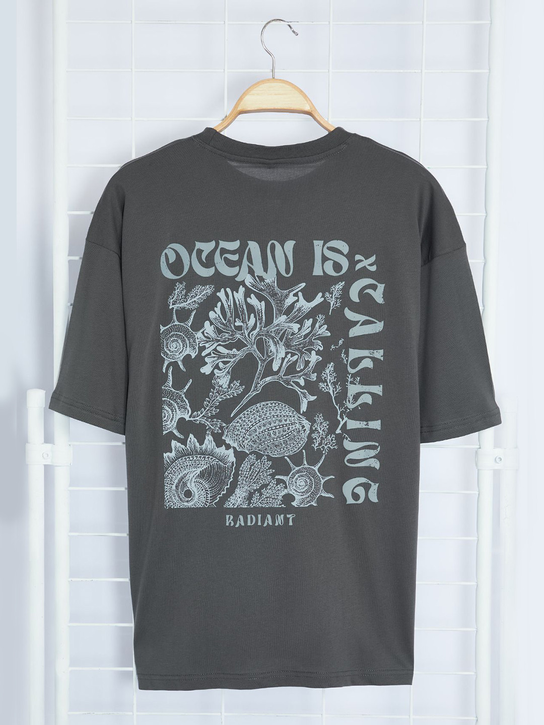 

Trendyol Men Graphic Printed Round Neck Cotton Oversized T-Shirt, Grey