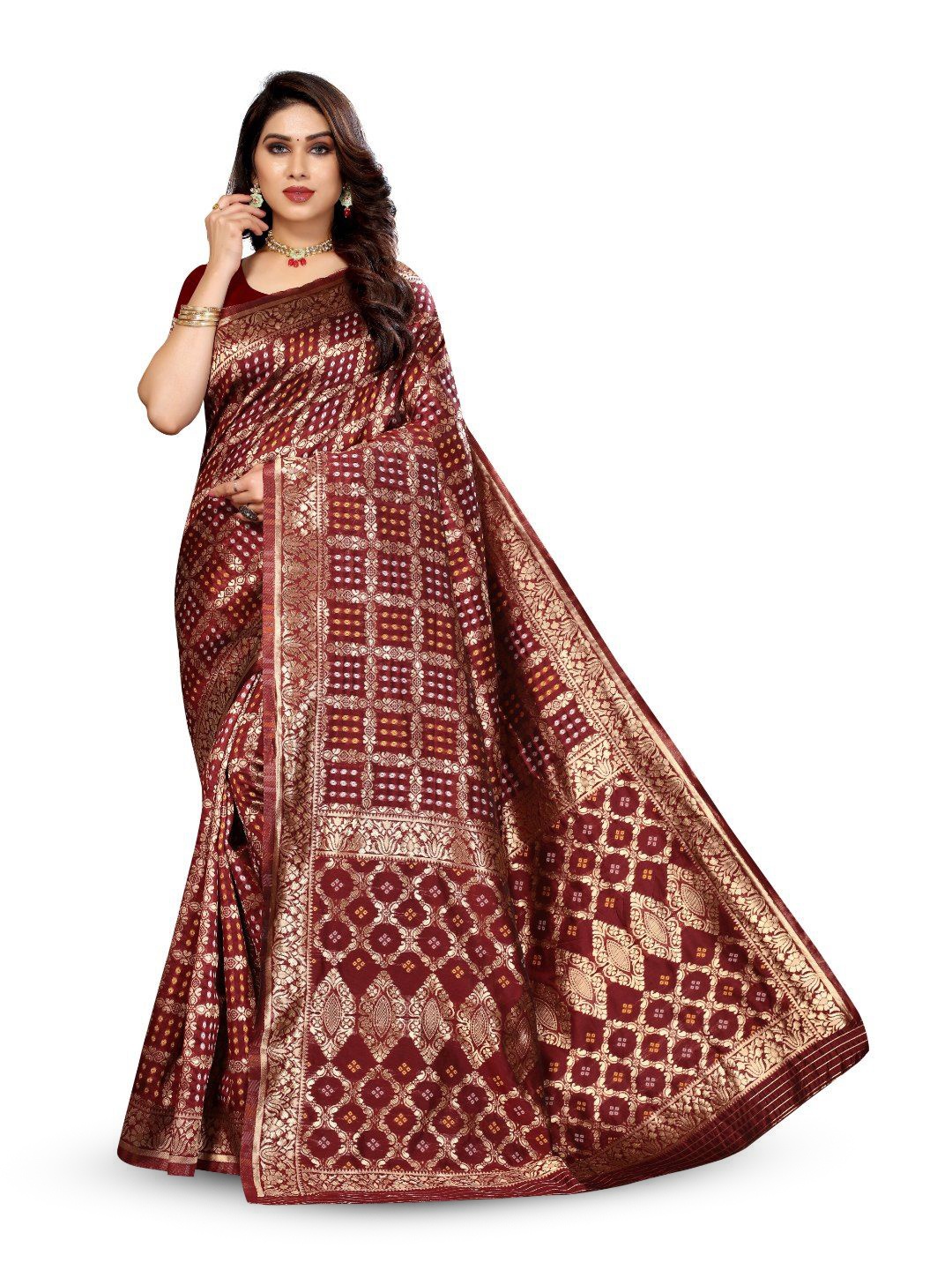 

Tulip Eden Ethnic Motifs Zari Bandhani Saree, Maroon