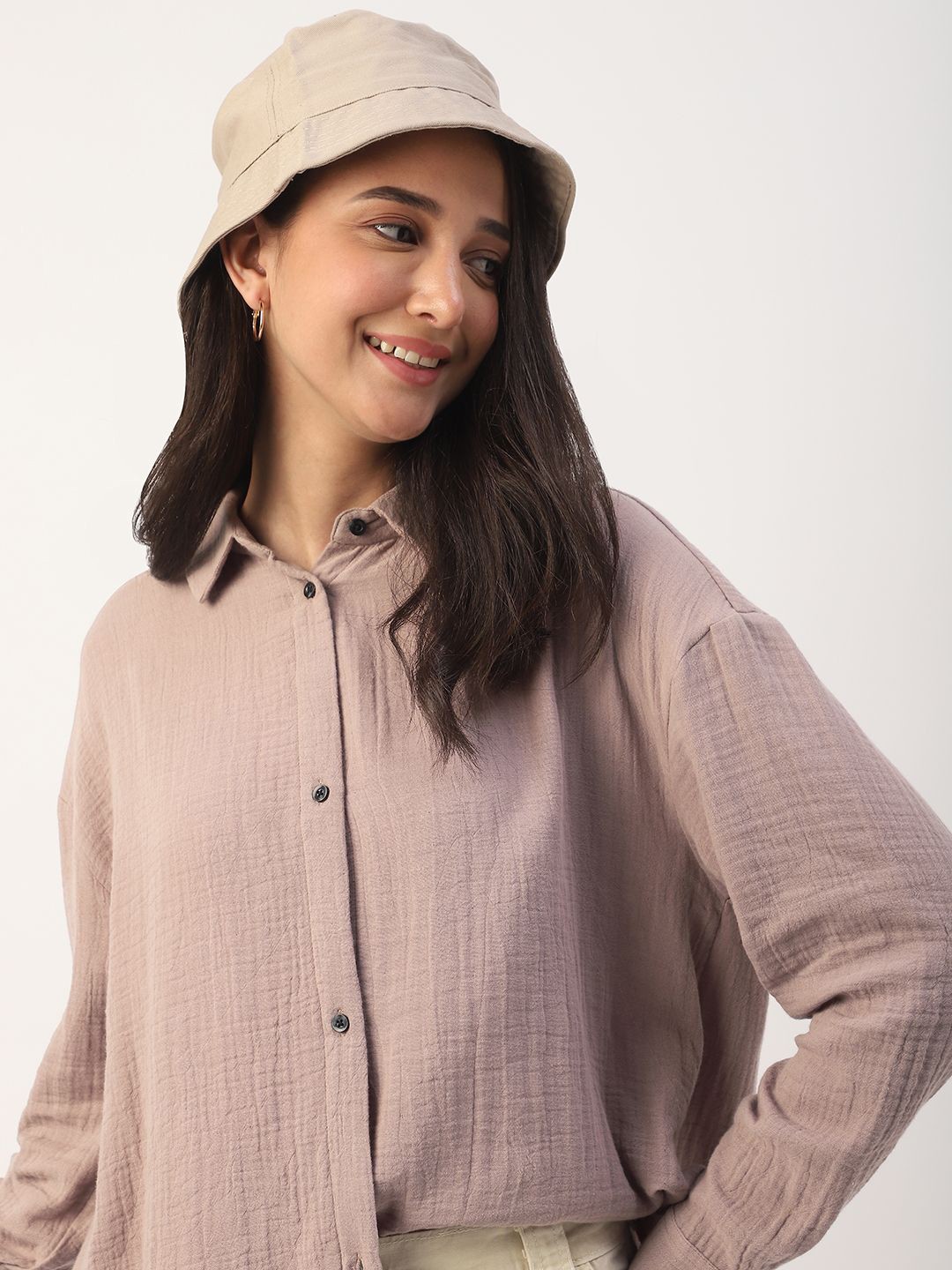 

VASTRADO Women Classic Cutaway Collar Solid Cotton Oversized Casual Shirt, Pink