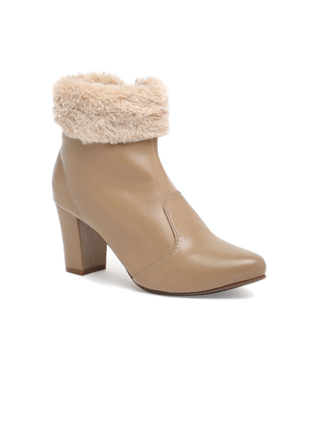 

Flat n Heels Women Heeled Zip-Up Boots, Beige