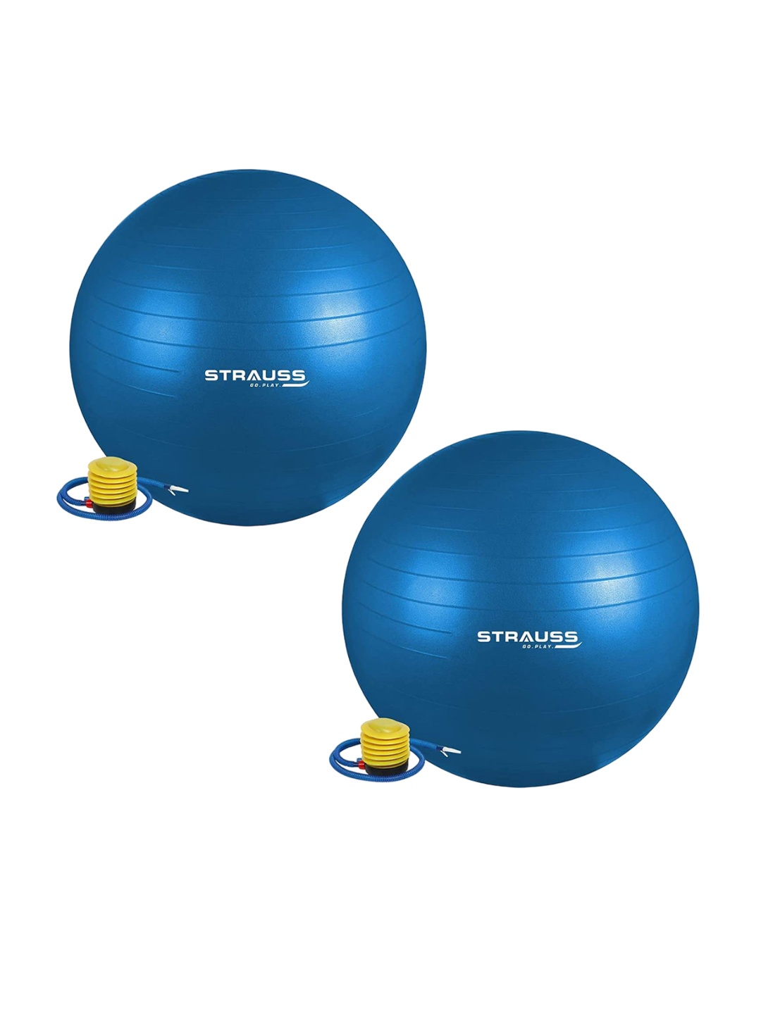 

STRAUSS Pack Of 2 Anti-Burst Rubber Gym Ball Workout Accessories With Free Foot Pump, Blue