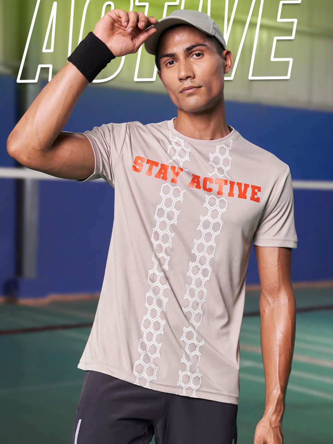 

Fit Monkey Men Dri-FIT Typography Printed Round Neck T-Shirt, Beige