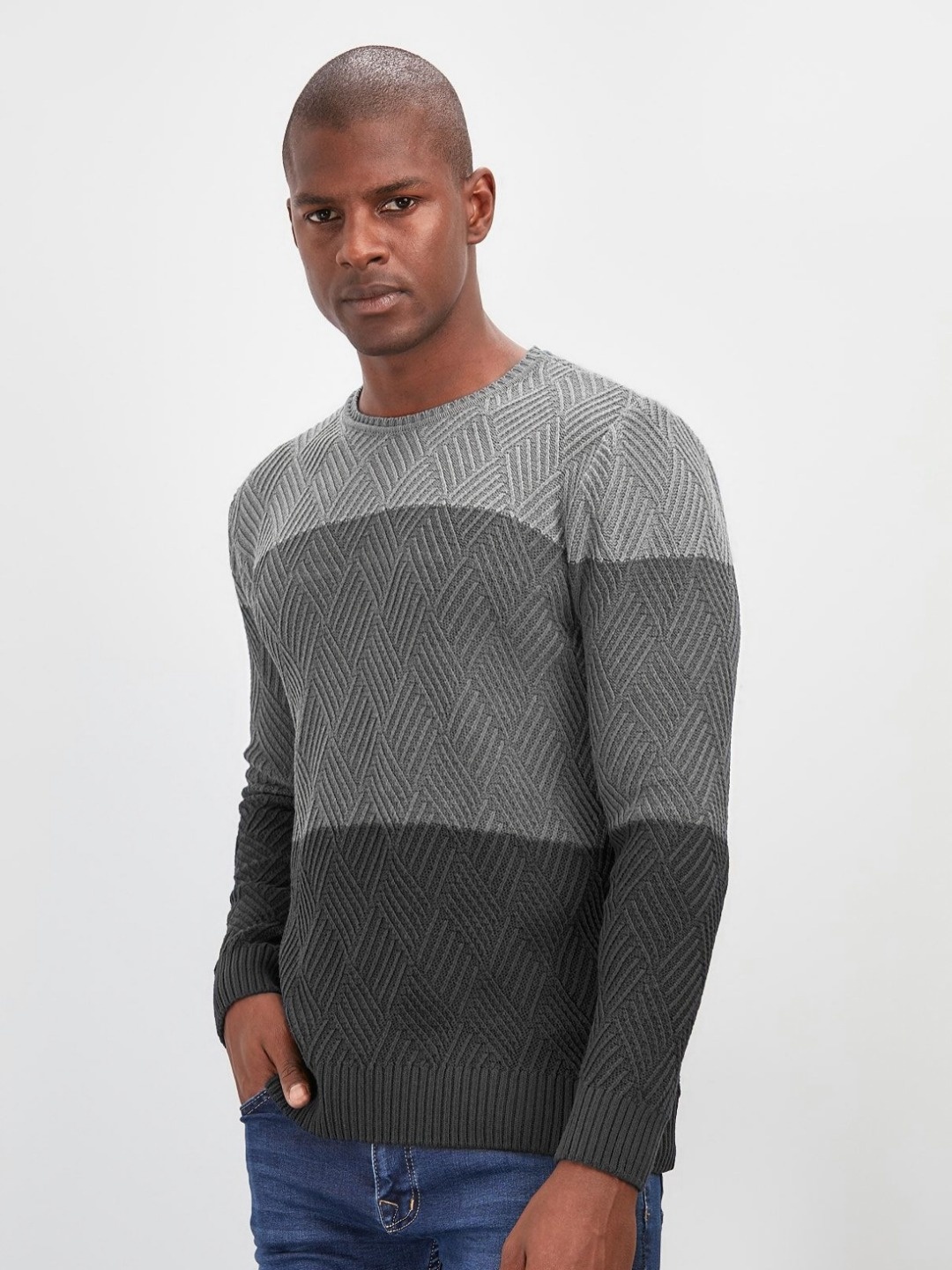 

Trendyol Men Self Design Round Neck Cotton Sweatshirt, Grey