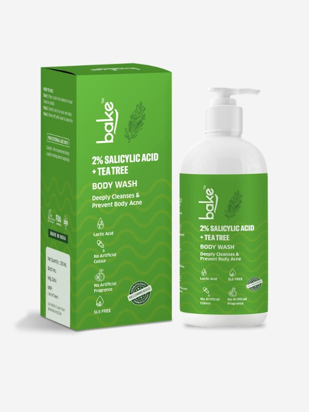 

BAKE 2% Salicylic Acid Body Wash for Body Acne & Strawberry Skin- 250 ml, Green