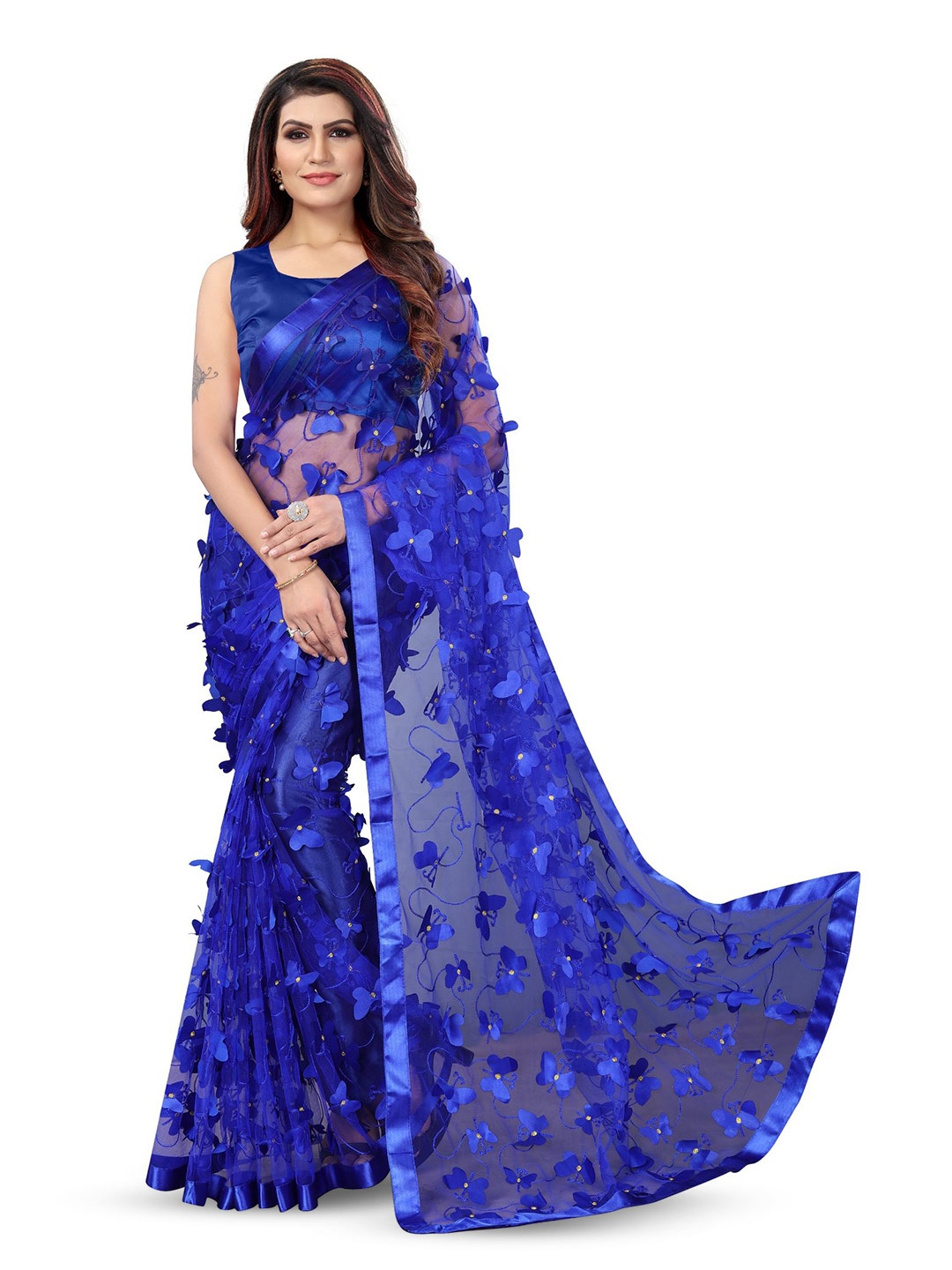 

Aika Women Embellished Sequinned Net Saree, Blue