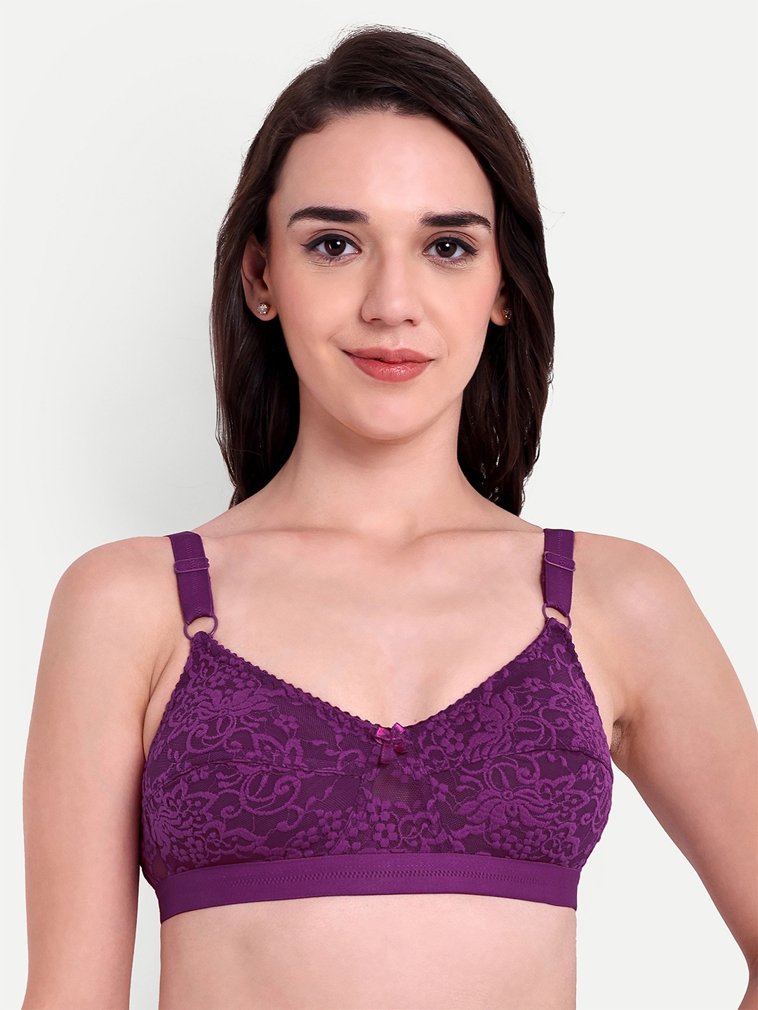 

Skin Beauty Floral Bralette Non Padded Full Coverage Bra, Purple