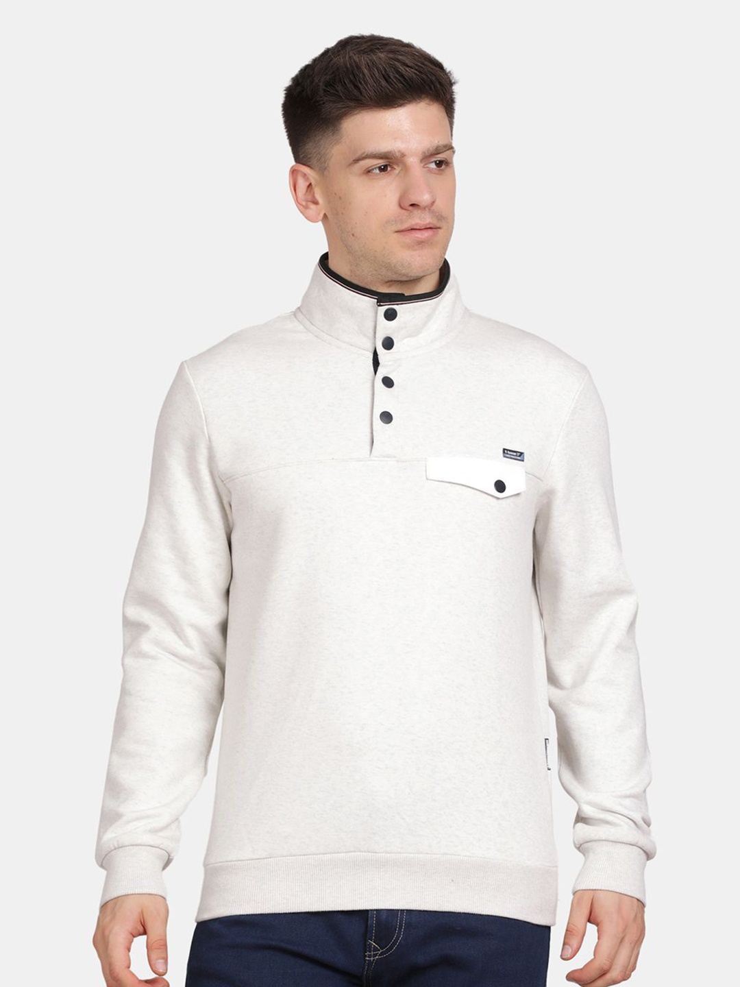 

t-base Men Mock Collar Sweatshirt, White