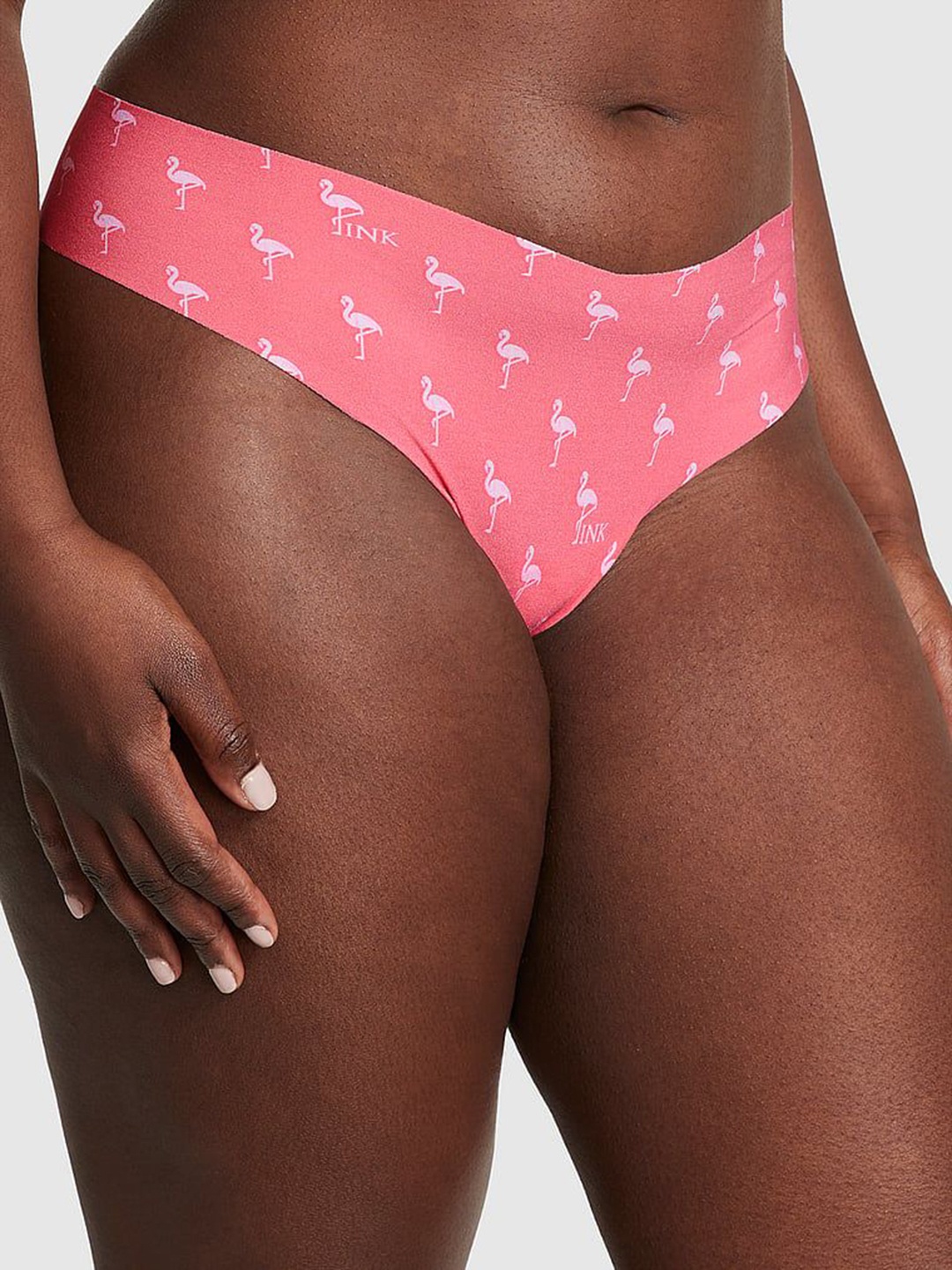 

Victoria's Secret Women PINK No-Show Printed Low-Rise Thong Briefs, Coral