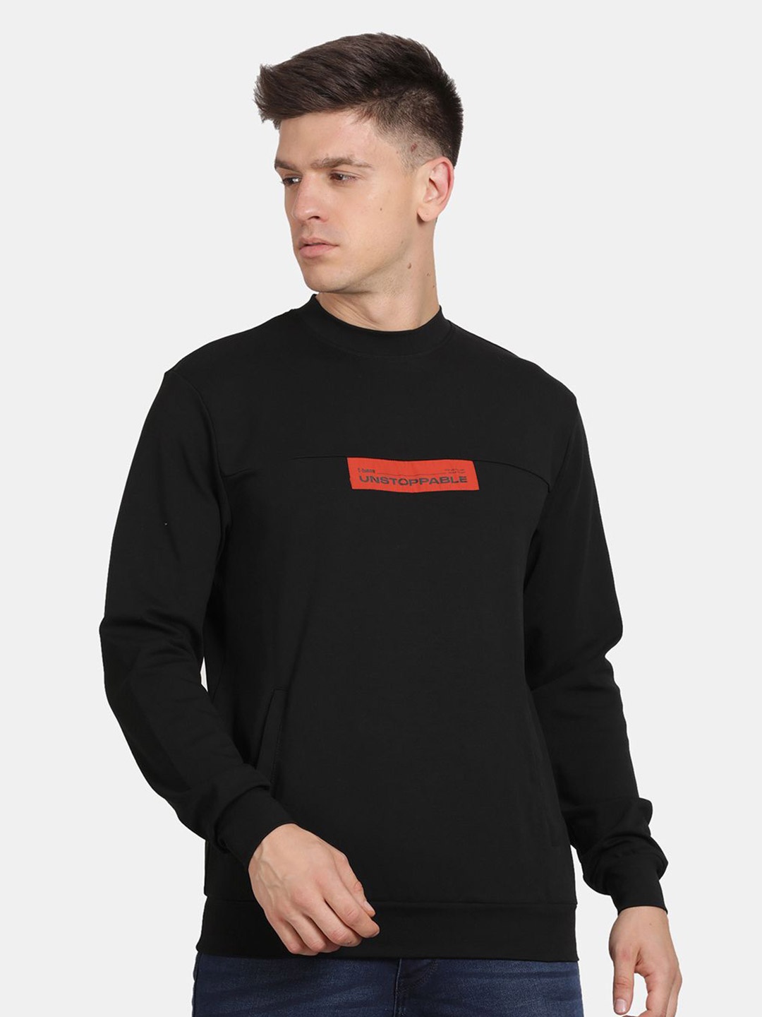 

t-base Men Graphic Printed Sweatshirt, Black