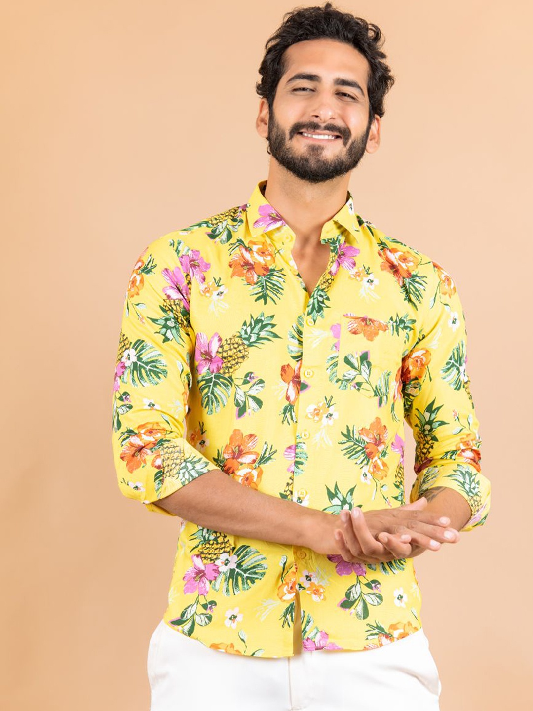 

Tistabene Men Standard Floral Opaque Printed Casual Shirt, Yellow