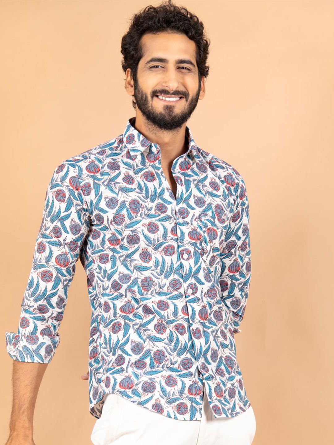 

Tistabene Men Standard Spread Collar Abstract Printed Cotton Casual Shirt, Blue