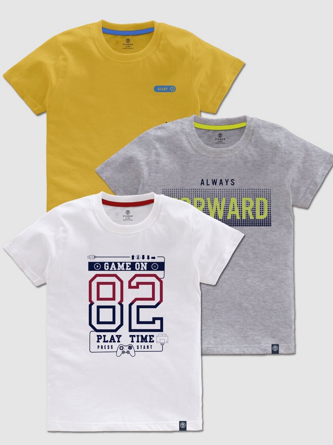 

CODEZ Boys Pack Of 3 Typography Printed Round Neck Cotton T-Shirts, Yellow