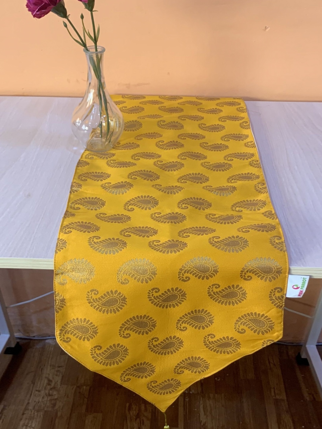 

Pink Parrot Yellow & Gold Toned Ethnic Motifs Printed Table Runners