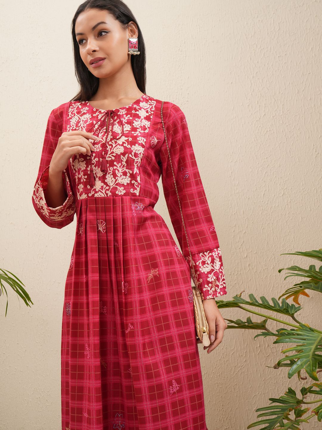 

Vishudh Embroidered Fit & Flare Midi Dress, Red