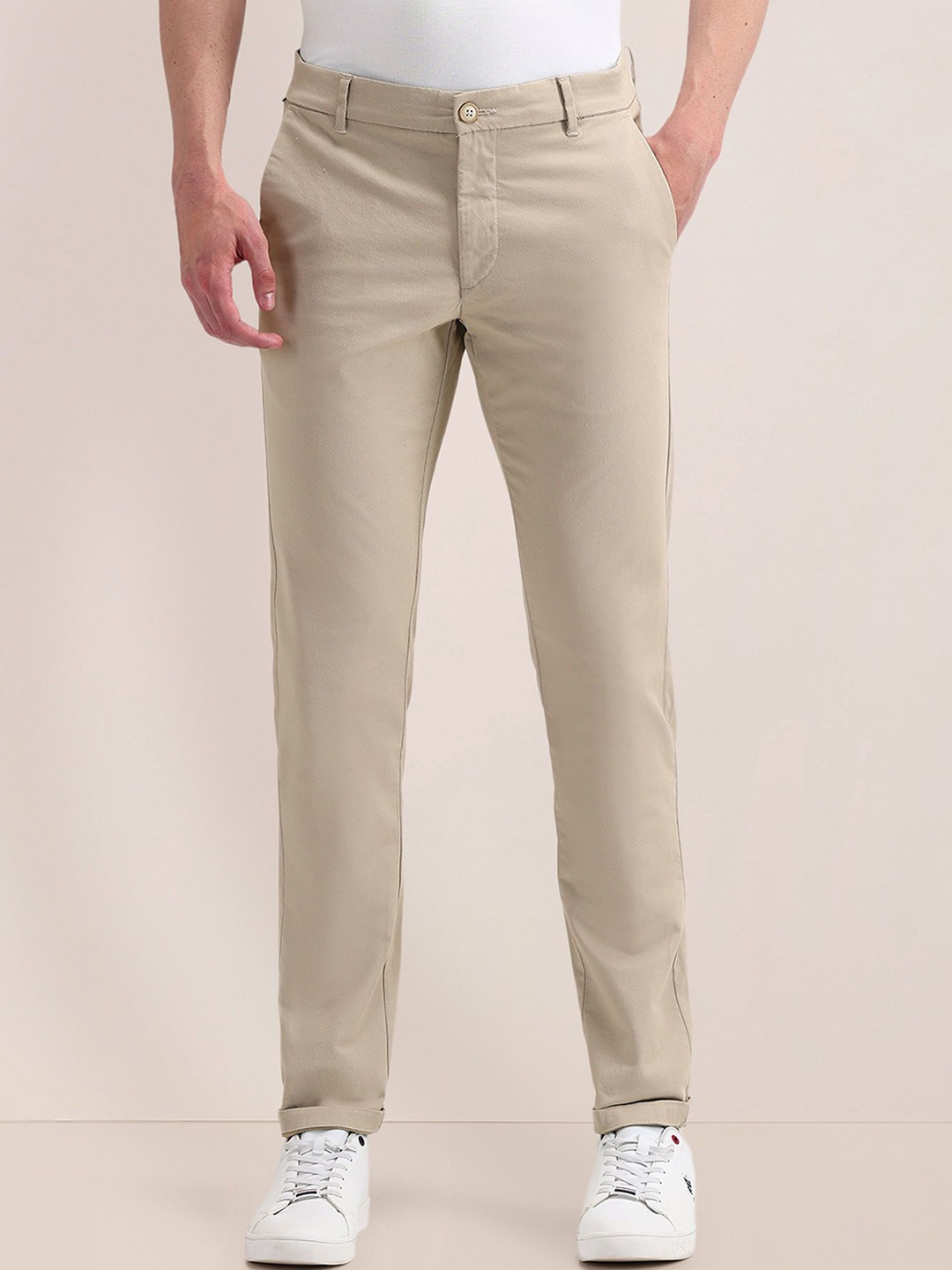 

U.S. Polo Assn. Men Urban Slim Mid-Rise Slim Fit Chinos Trousers, Beige