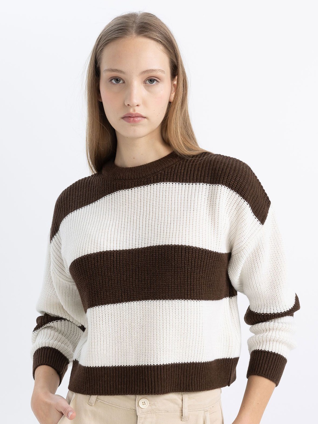 

DeFacto Women Striped Pullover, White