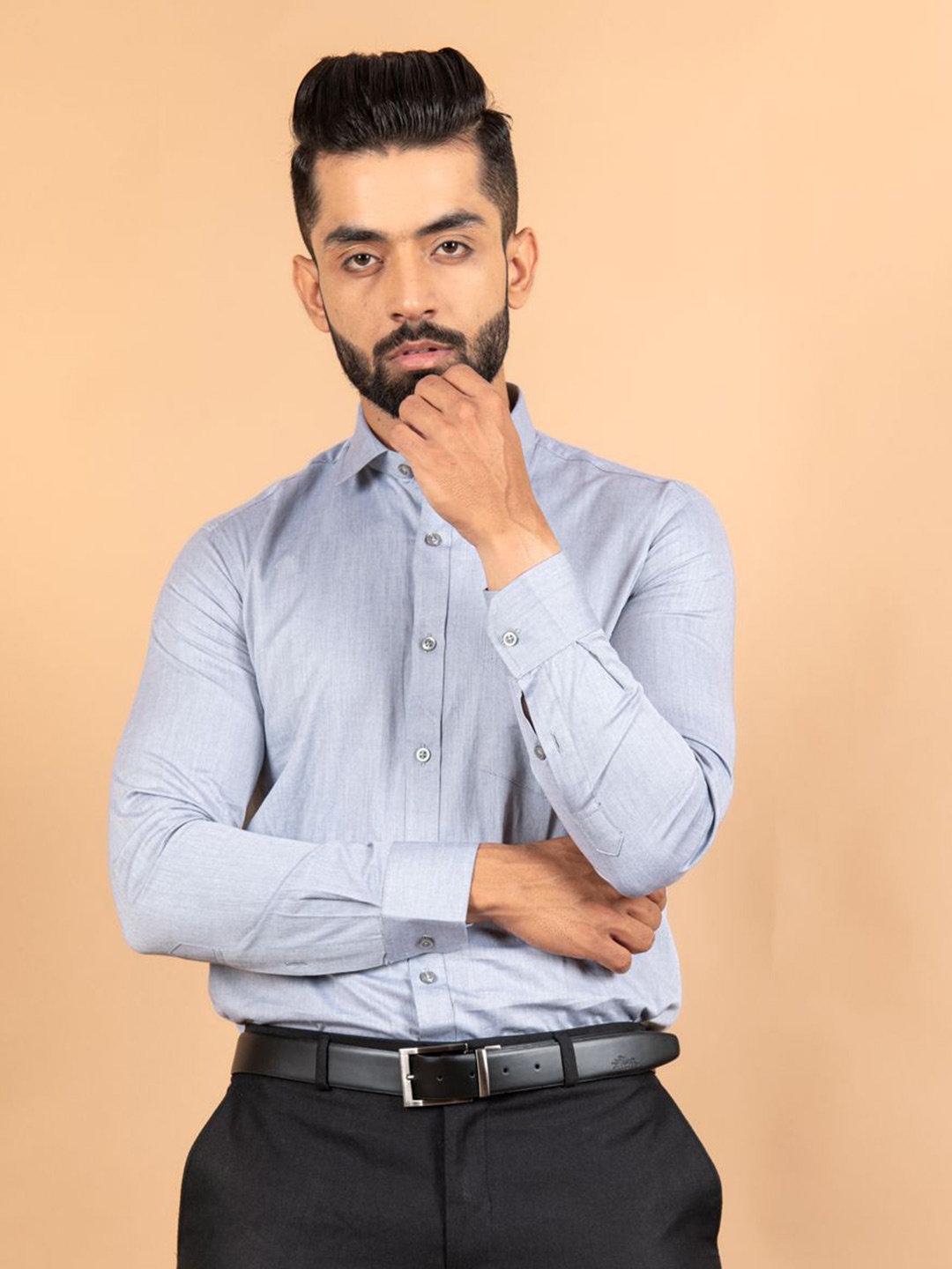 

Tistabene Men Standard Spread Collar Solid Cotton Formal Shirt, Grey
