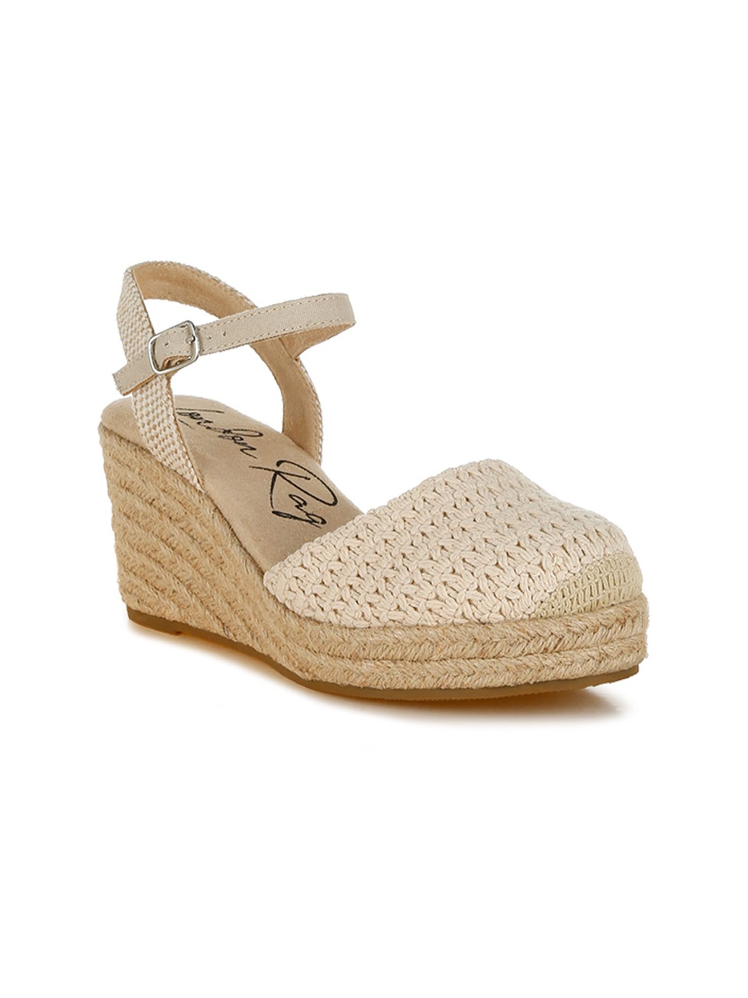 

London Rag Women Woven Design Wedge Heels Sandals, Beige