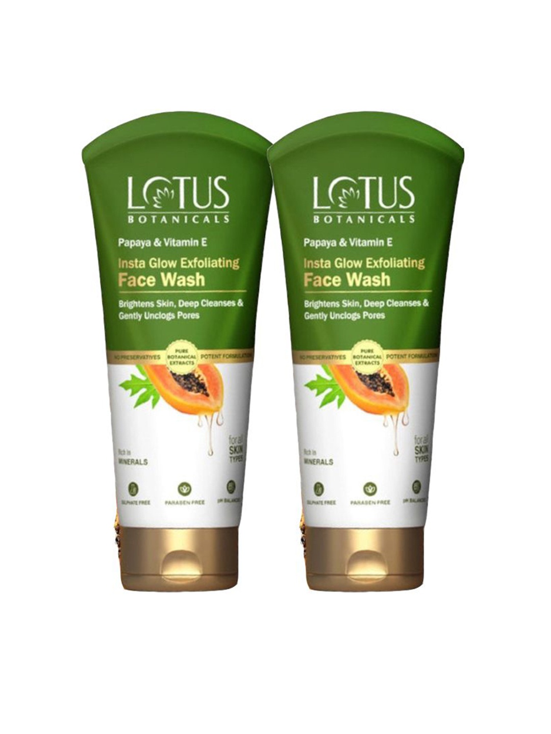 

Lotus Botanicals Set Of 2 Papaya & Vitamin E Insta Glow Exfoliating Face Wash-100ml Each, Green