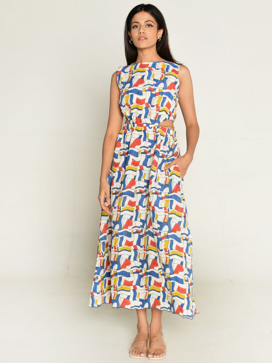 

Rias Jaipur Printed Cut-Out Detail Maxi Dress, Off white