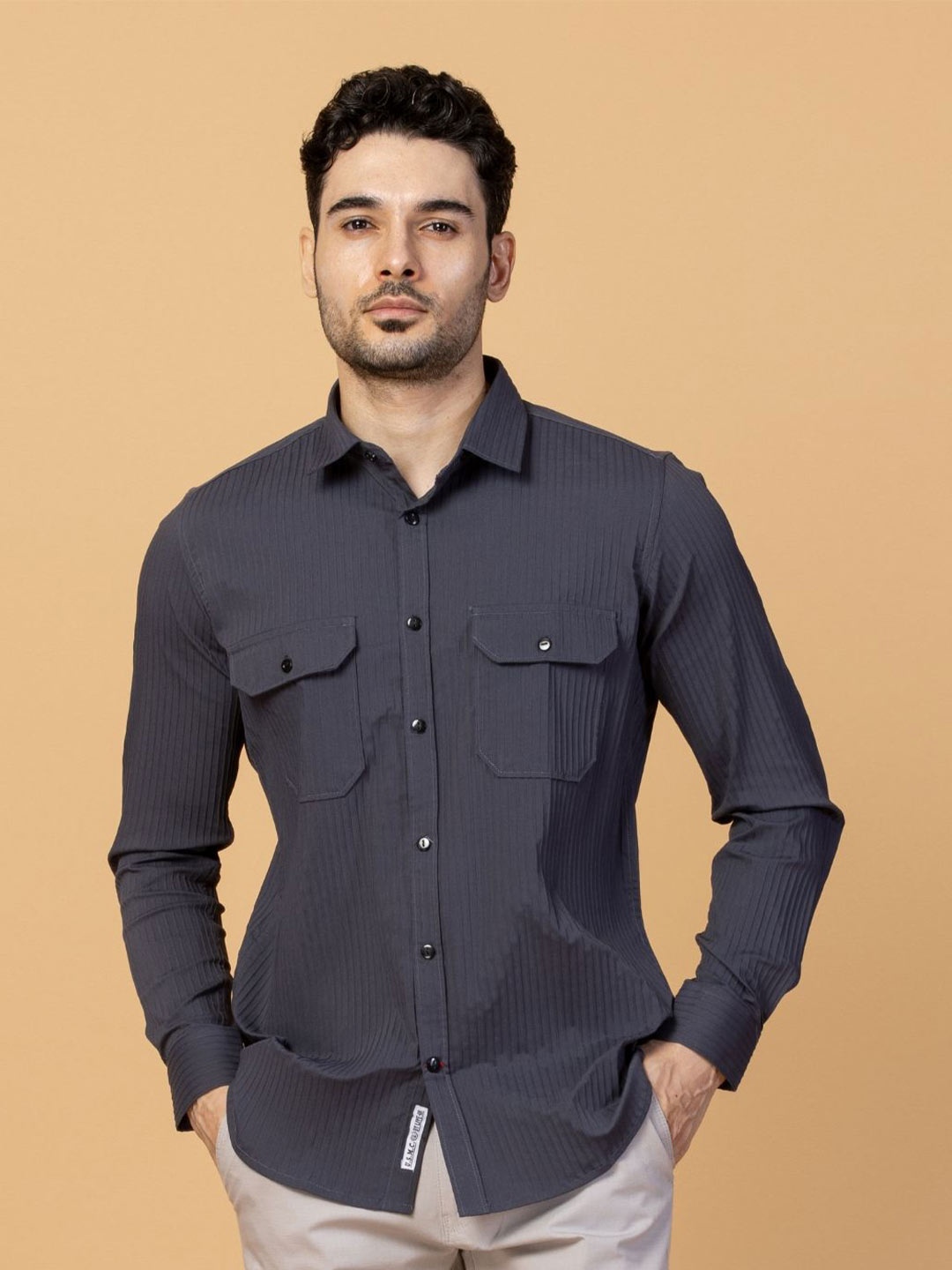 

USMC Men Smart Slim Fit Opaque Casual Shirt, Blue