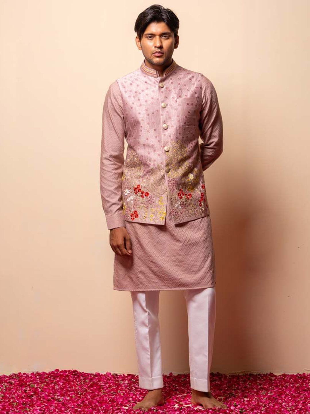 

Ayush Jain Embroidered Woven Nehru Jackets, Pink