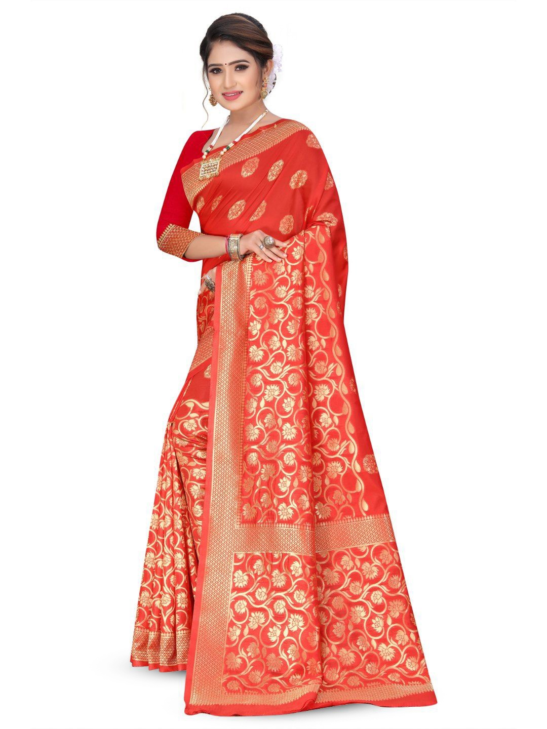 

Tulip Eden Woven Design Zari Banarasi Saree, Red