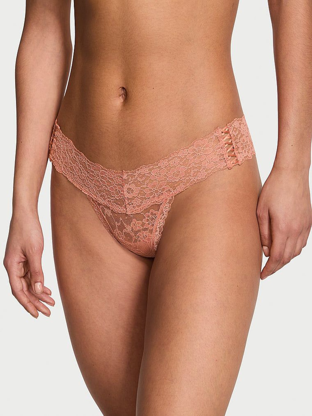 

Victoria's Secret Women Self Design Lace Thong Briefs, Rose