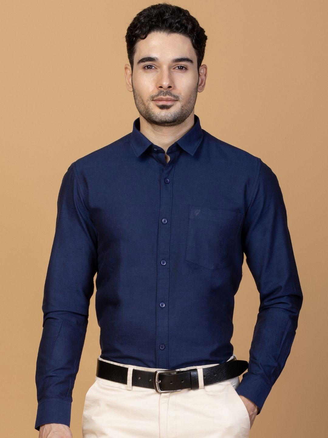 

Berkshire Men Comfort Spread Collar Solid Cotton Slim Fit Formal Shirt, Blue