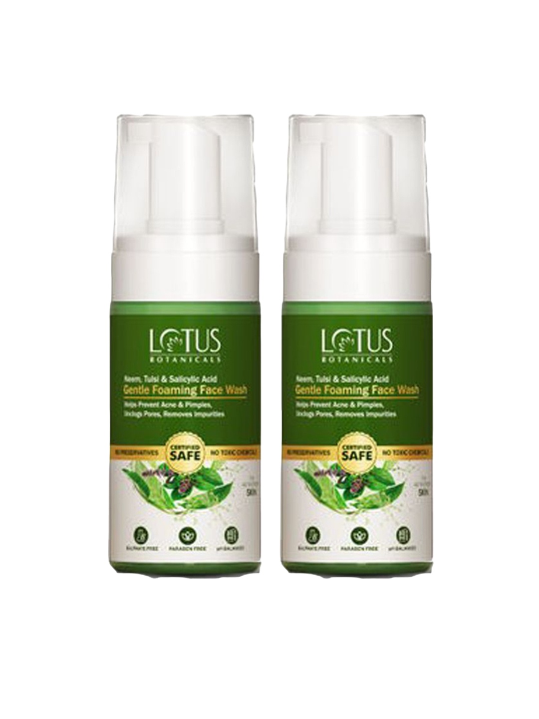 

Lotus Botanicals Set Of 2 Neem Tulsi & Salicylic Acid Gentle Foaming Face Wash-120ml Each, Green
