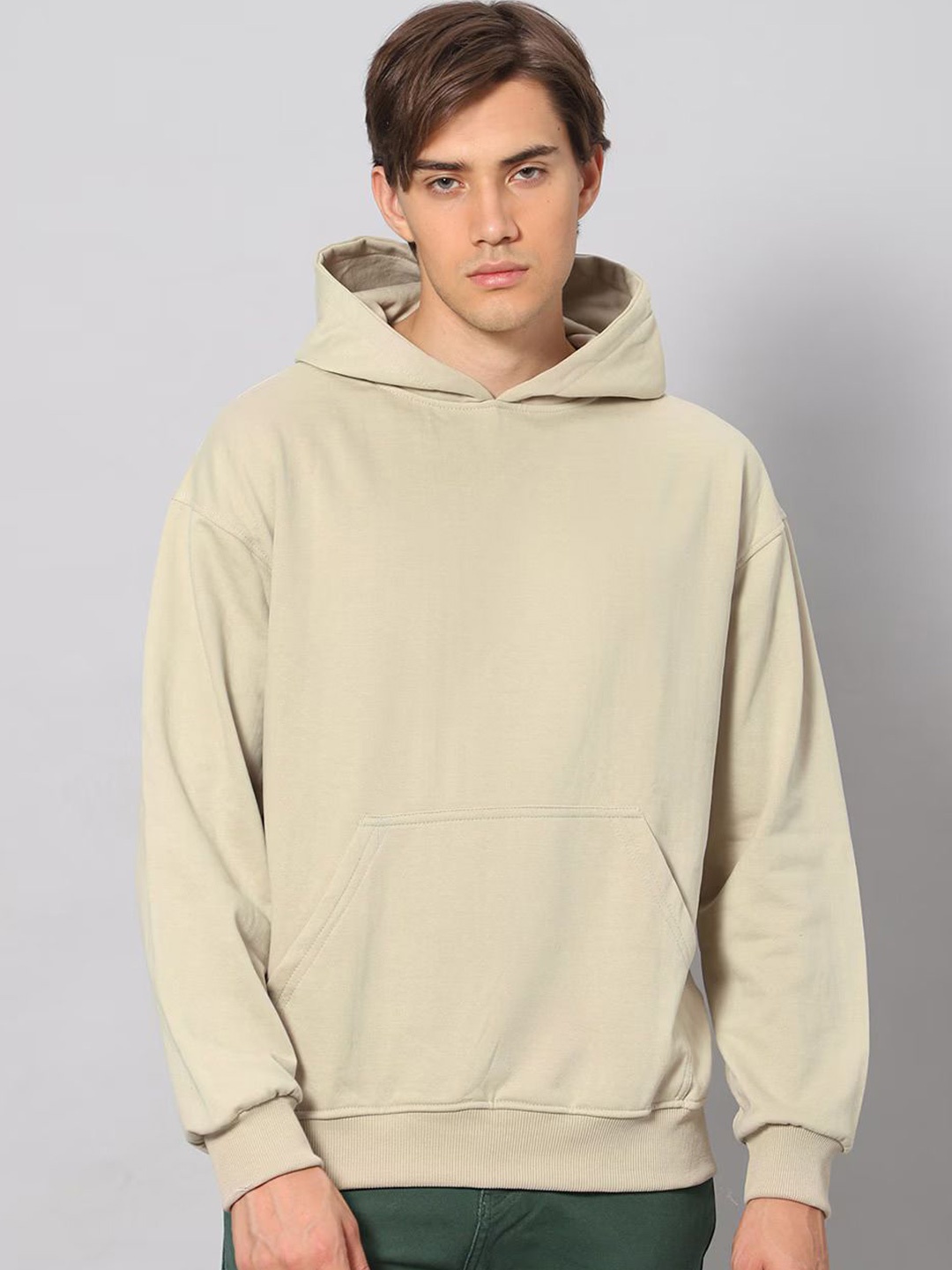 

Besick Men Solid Hooded Pullover Cotton Sweatshirt, Beige