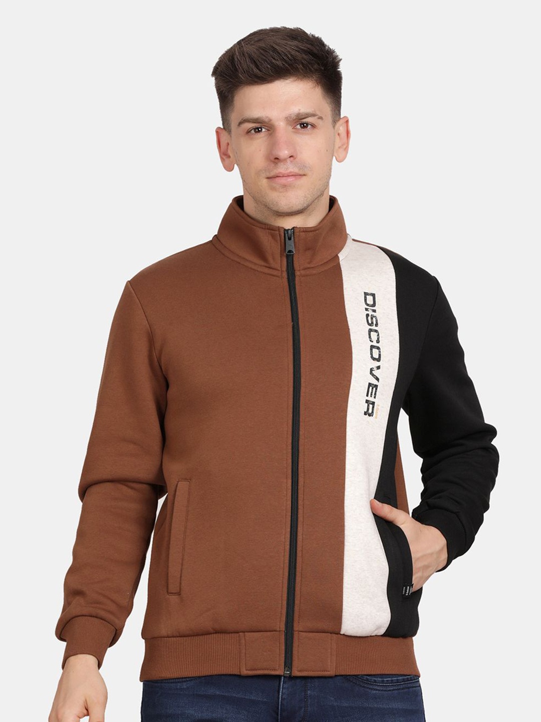 

t-base Men Colourblocked Sweatshirt, Brown