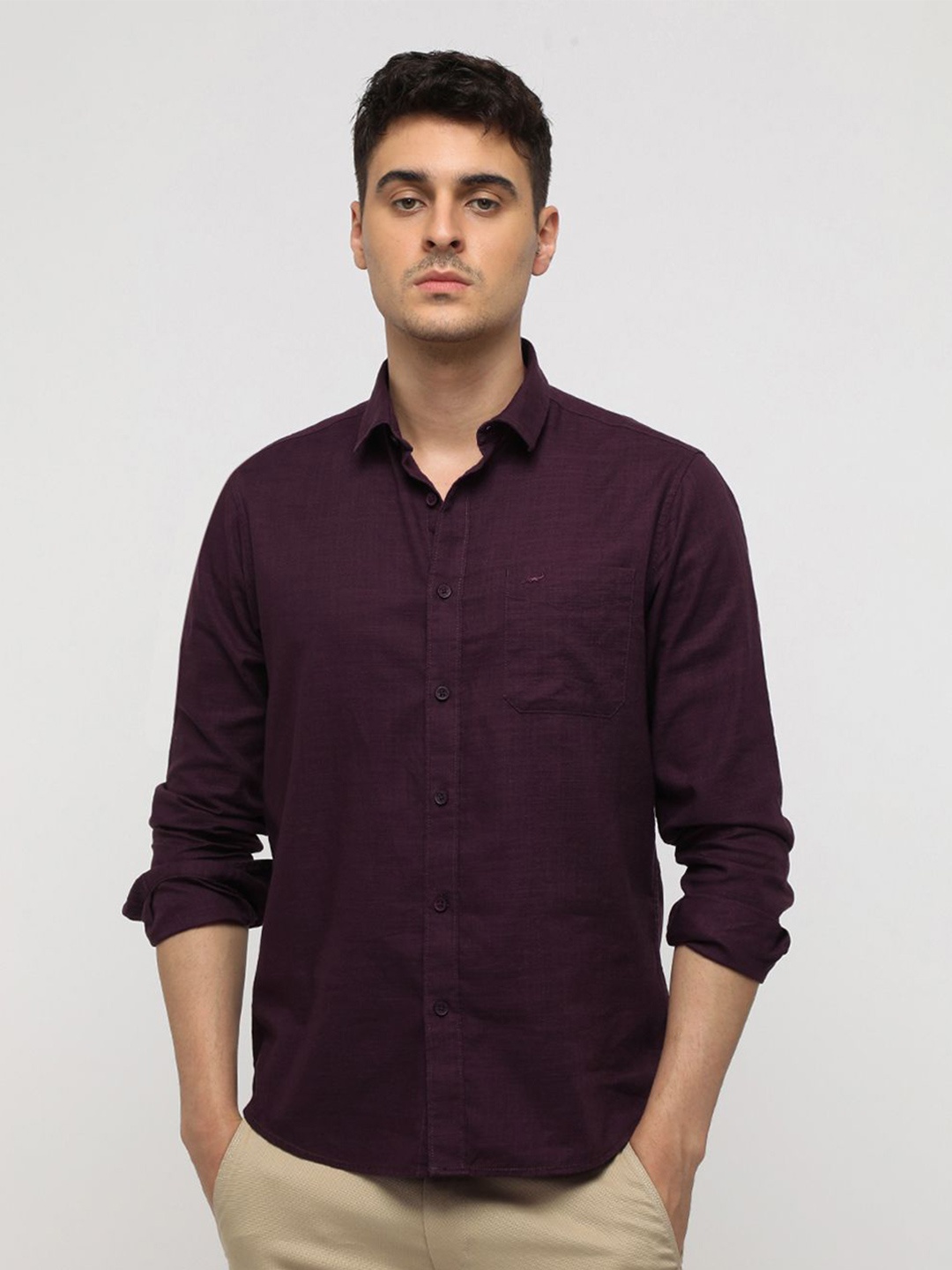 

Crocodile Classic Comfort Fit Pure Cotton Casual Shirt, Purple