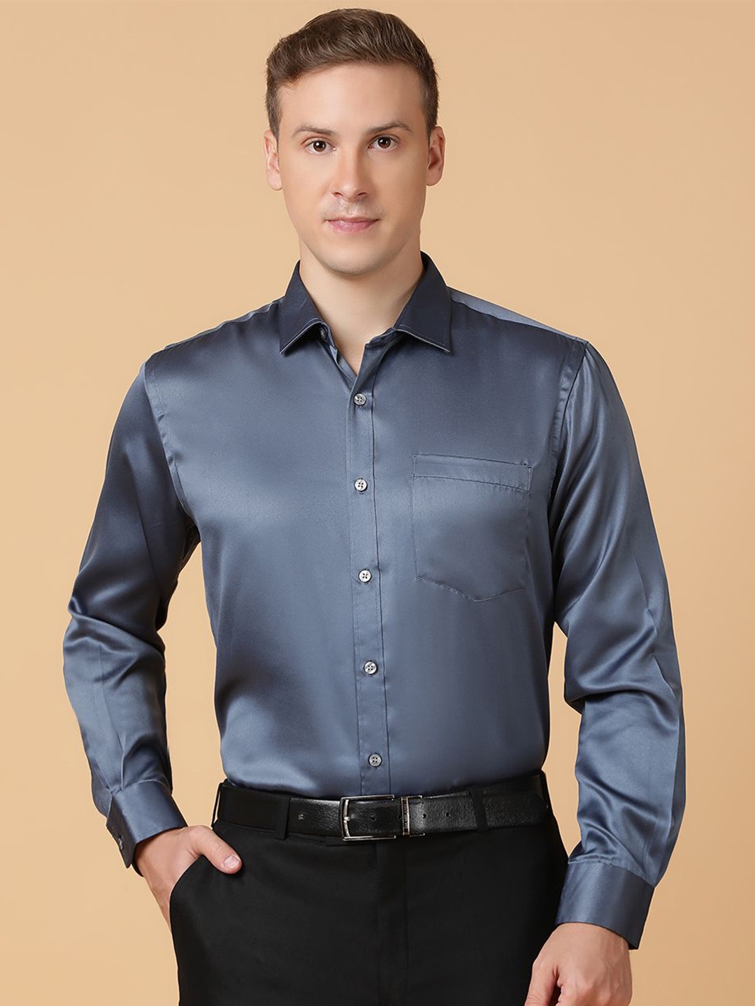 

TABARD Men Spread Collar Solid Cotton Formal Shirt, Grey
