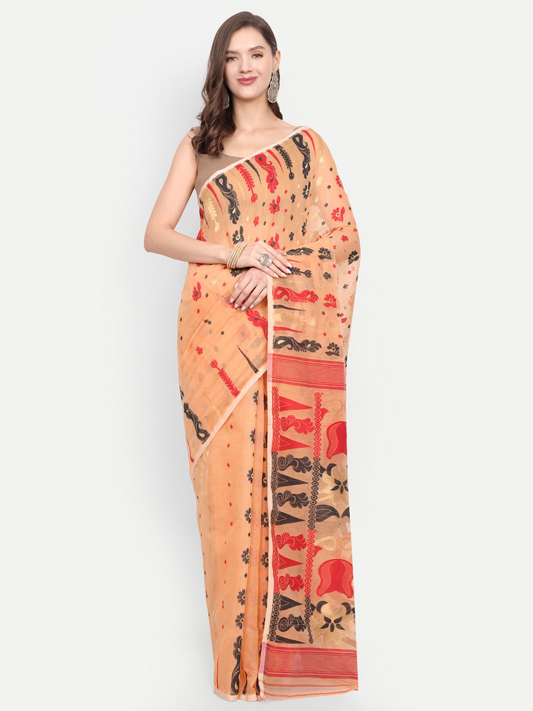 

BENGAL HANDLOOM Woven Design Jamdani Saree, Beige